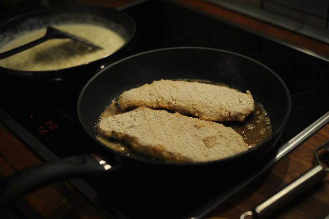 This chickpea vegan schnitzel requires just a touch more baking preparation than tofu schnitzel.