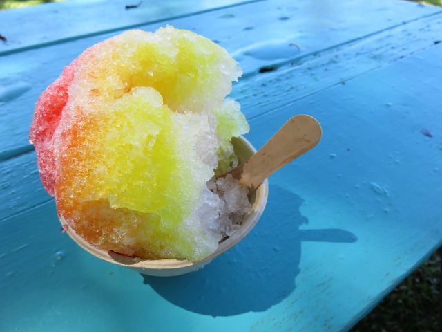 The color of your snow cone depends on the fruit juice that you use.