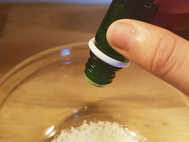 Add essential oil to soap.