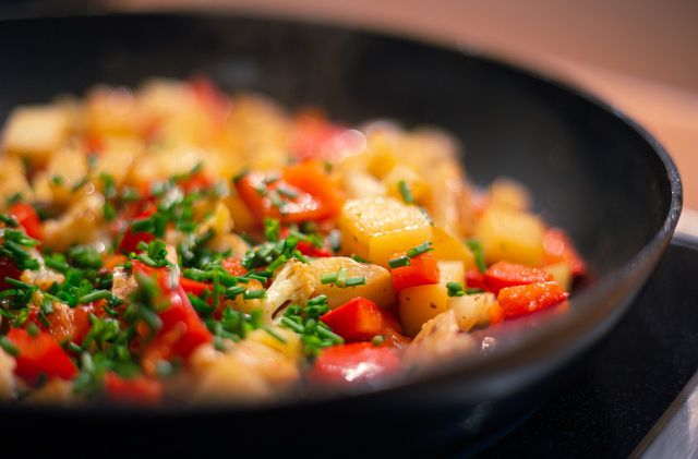 Vegan hash is full of bright colors and plenty of nutrients. 