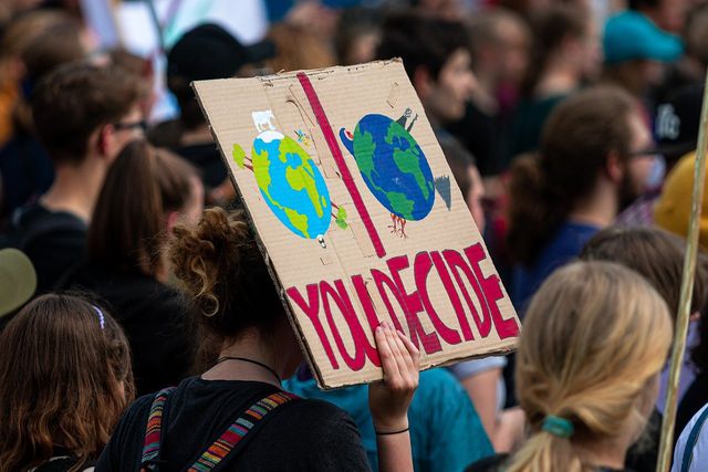 Taking part in a climate demonstration is a productive way to combat eco-anxiety. 