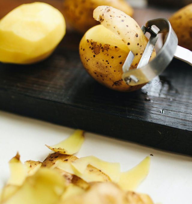For best results, try to peel your potatoes in wide strips. 