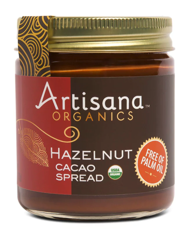 Artisana hazelnut cacao spread is free of palm oil and delicious